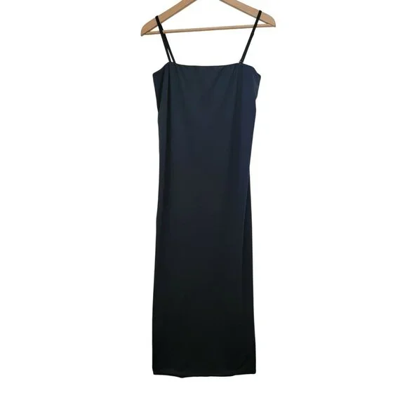 Allsaints CHARLIE Black Spaghetti Strap Midi Dress With Back Slit Sz 8 - Picture 1 of 7